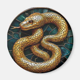 Golden snake stained glass magnet