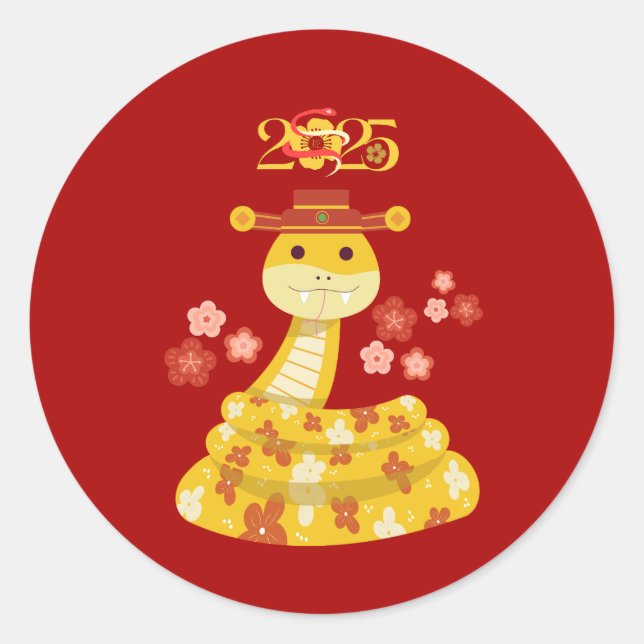 Golden Snake with Flowers Sticker | Lunar New Year (Front)