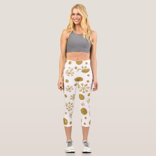Golden Snow Flakes 1 Capri Leggings (Front)