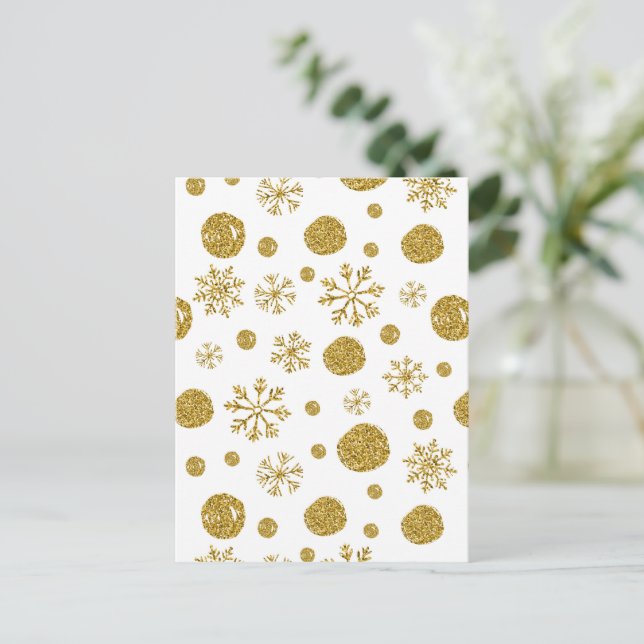 Golden Snow Flakes 1 Holiday Postcard (Standing Front)