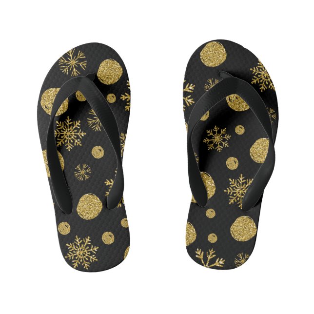 Golden Snow Flakes 2 Kid's Flip Flops (Footbed)