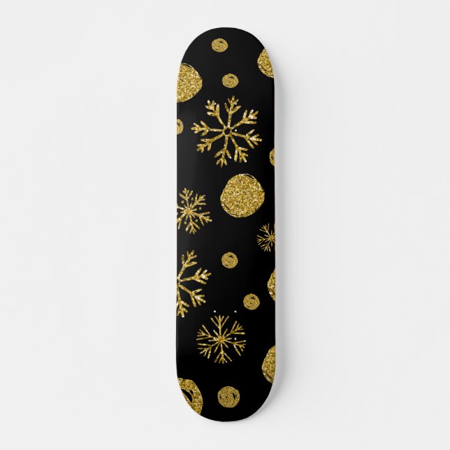 Golden Snow Flakes 2 Skateboard (Front)