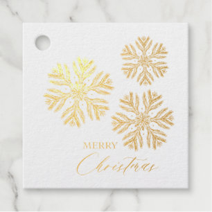 Golden Snow Flakes Merry Christmas Foil Gift Tags