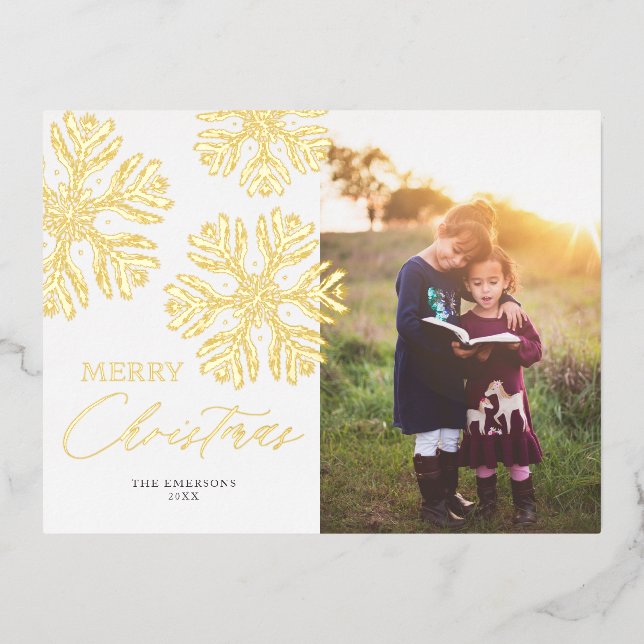 Golden Snow Flakes Merry Christmas  Foil Holiday P (Front)