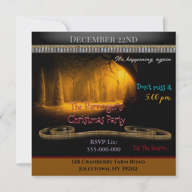 Golden Snow Holiday Christmas Party Invitation (Front)