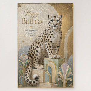 Golden Snow Leopard Birthday Elegance Jigsaw Puzzle