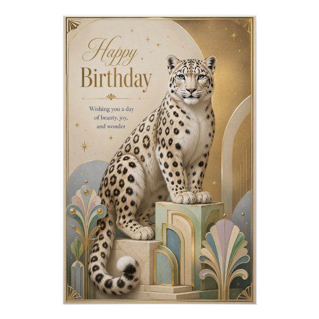 Golden Snow Leopard Birthday Elegance Poster (Front)