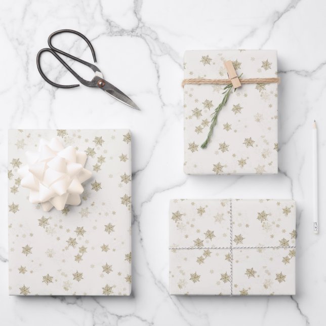Golden Snow Winter Holiday Wrapping Paper Sheet (Front)