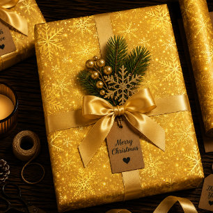 Golden Snow Wrapping Paper Sheet