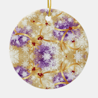 Golden Snowfall Ribbon — Elegant Christmas Design Ceramic Tree Decoration