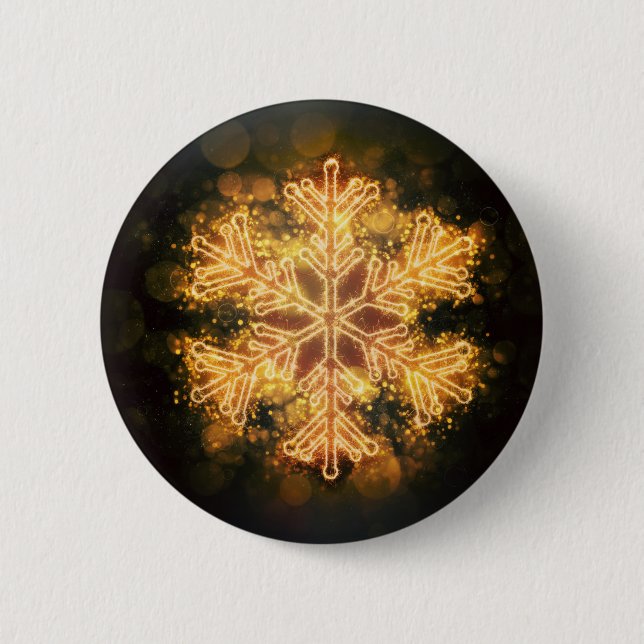 Golden Snowflake 6 Cm Round Badge (Front)