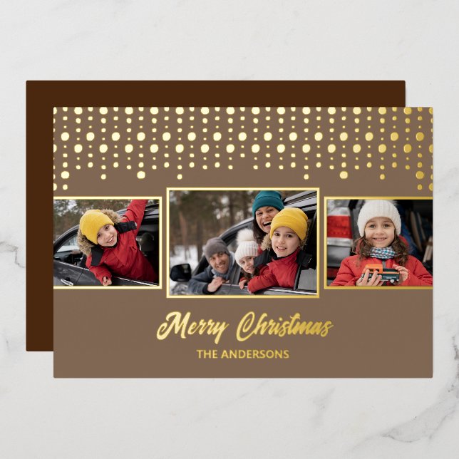 Golden Snowflake Christmas Photo Foil Holiday Card (Front/Back)