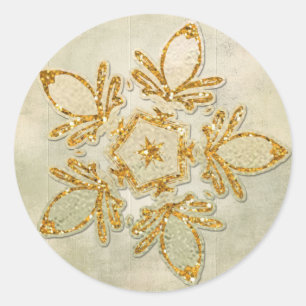 golden snowflake classic round sticker