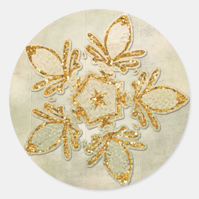 golden snowflake classic round sticker (Front)