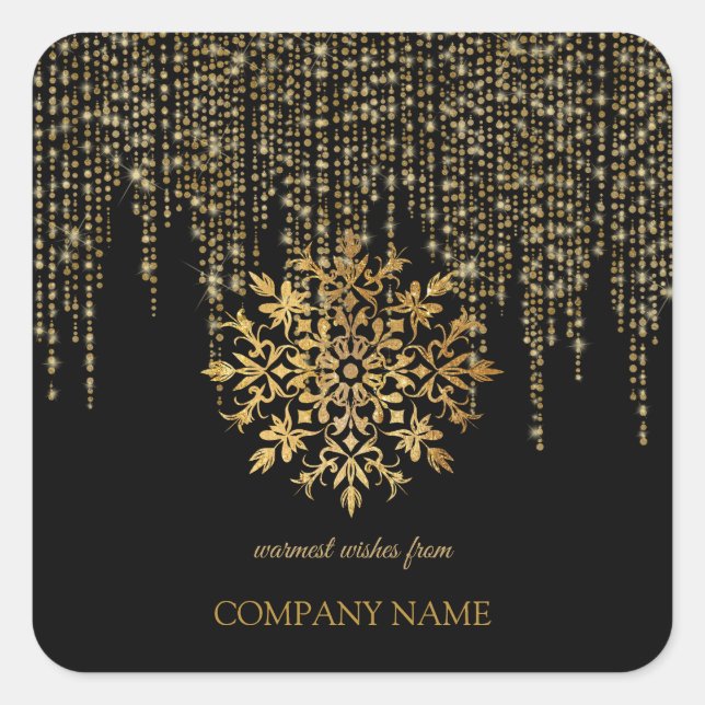 Golden snowflake, Company   Gold Christmas Square Sticker (Front)