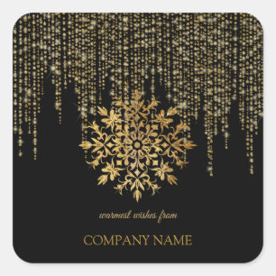 Golden snowflake, Company Gold Christmas Square Sticker