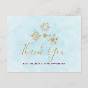 Golden Snowflake Crystals Christmas Thank You Postcard