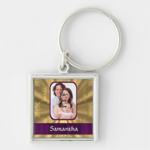 Golden snowflake custom photo key ring
