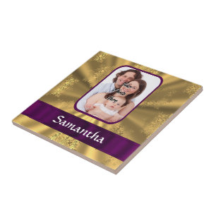Golden snowflake custom photo tile