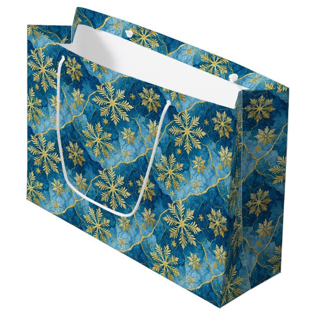 Golden Snowflake Frozen Abstract Large Gift Bag (Front Angled)