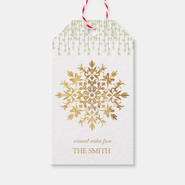 Golden snowflake, Merry Christmas Gift Tags (Front)
