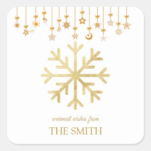 Golden snowflake, Merry Christmas Square Sticker