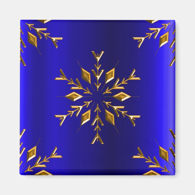 Golden Snowflake on Blue Christmas Magnet (Front)