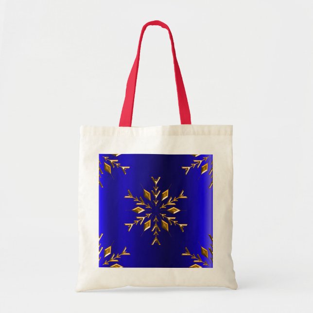 Golden Snowflake on Blue Christmas Tote Bag (Front)
