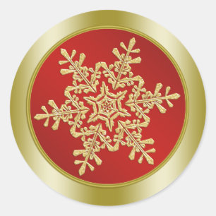 Golden Snowflake on red Christmas Classic Round Sticker