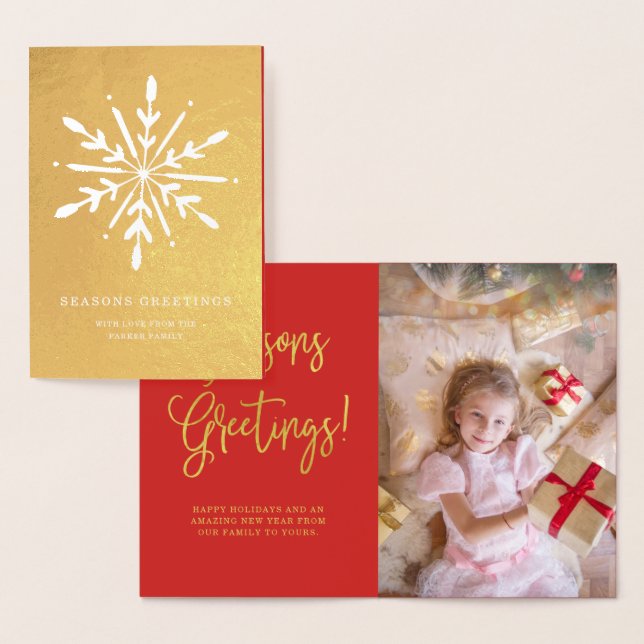 Golden Snowflake | Photo and Seasons Greetings Foil Card (Display)