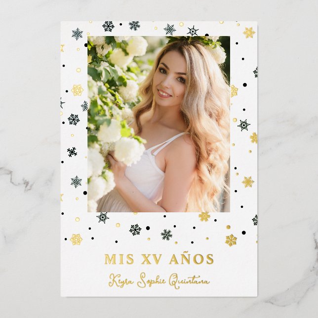 Golden Snowflake Quinceañera Spanish Whimsical  (Front)