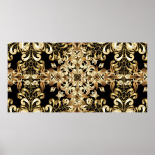 Golden snowflake simple seamless pattern. Vintage  Poster