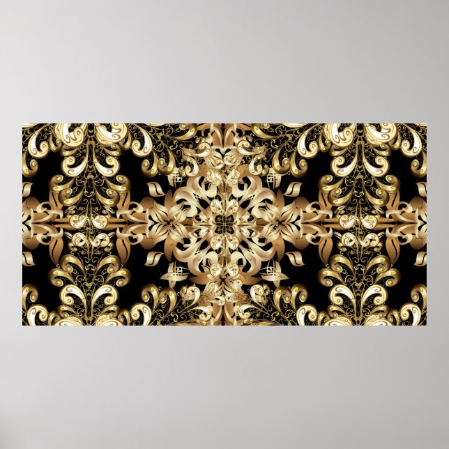 Golden snowflake simple seamless pattern. Vintage  Poster (Front)