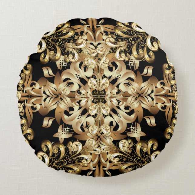 Golden snowflake simple seamless pattern. Vintage  Round Cushion (Front)