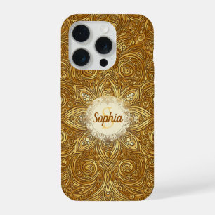 Golden Snowflake Swirl iPhone 15 Pro Case