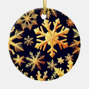 Golden Snowflakes and black background colour Ceramic Tree Decoration