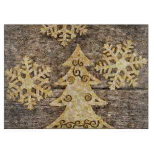 Golden Snowflakes and Christmas Tree Cutting Board