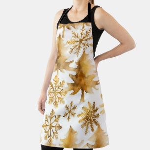 Golden Snowflakes and Gold Holiday Trees Apron