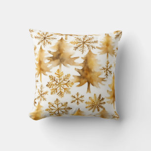 Golden Snowflakes and Gold Holiday Trees Cushion