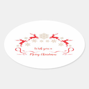 Golden snowflakes and reindeer Christmas Oval Sticker