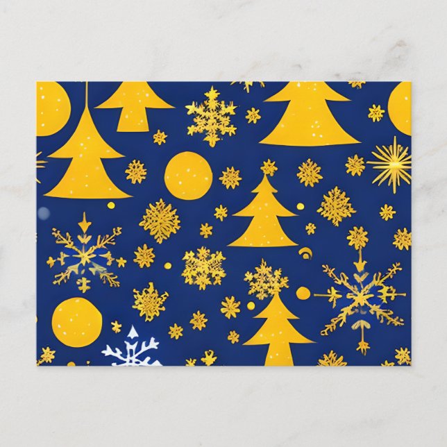 Golden Snowflakes and Trees Festive Card (Front)
