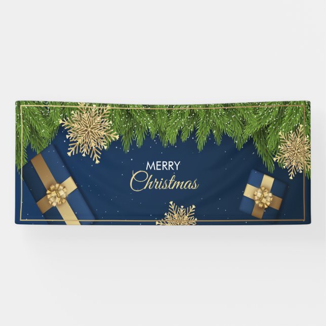 Golden Snowflakes Christmas Card,Merry Christmas Banner (Horizontal)