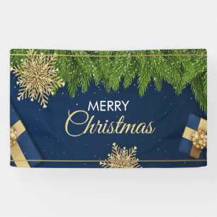 Golden Snowflakes Christmas Card,Merry Christmas Banner