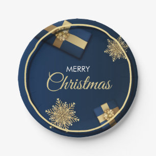 Golden Snowflakes Christmas Card,Merry Christmas Paper Plate
