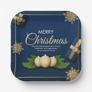 Golden Snowflakes Christmas Card,Merry Christmas Paper Plate