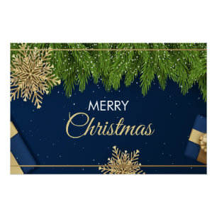 Golden Snowflakes Christmas Card,Merry Christmas Poster