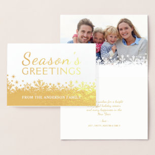 Golden Snowflakes Christmas Holiday Foil Photo Card