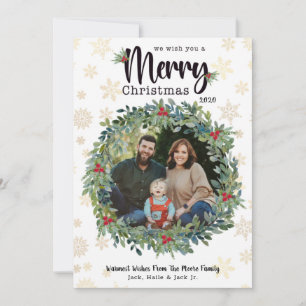 Golden Snowflakes Christmas Photo Card