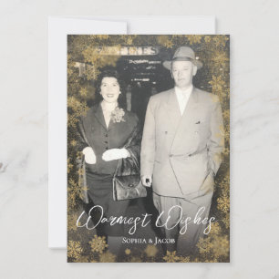 Golden Snowflakes Custom Photo Christmas Holiday Card