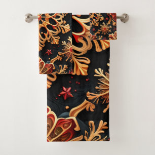 Golden Snowflakes Elegant  Winter holidays Design  Bath Towel Set